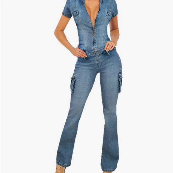Jumpsuit jean romper one piece cargo jumper pant outfit Elvis